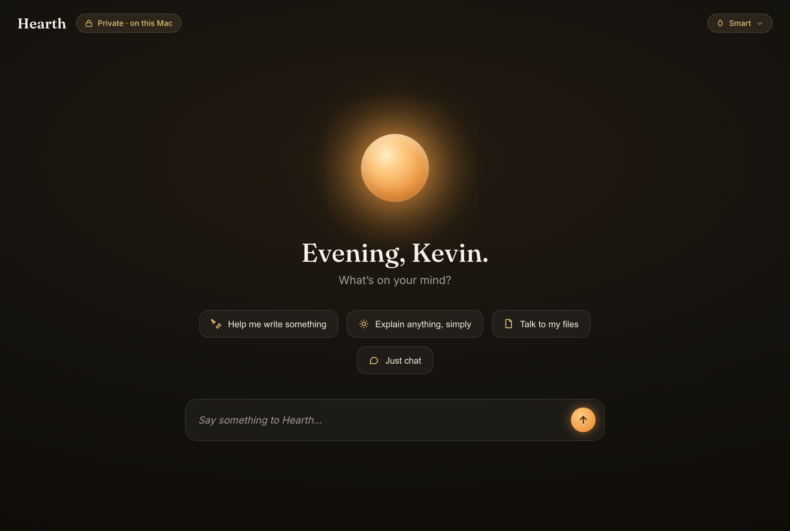 Hearth home screen at night
