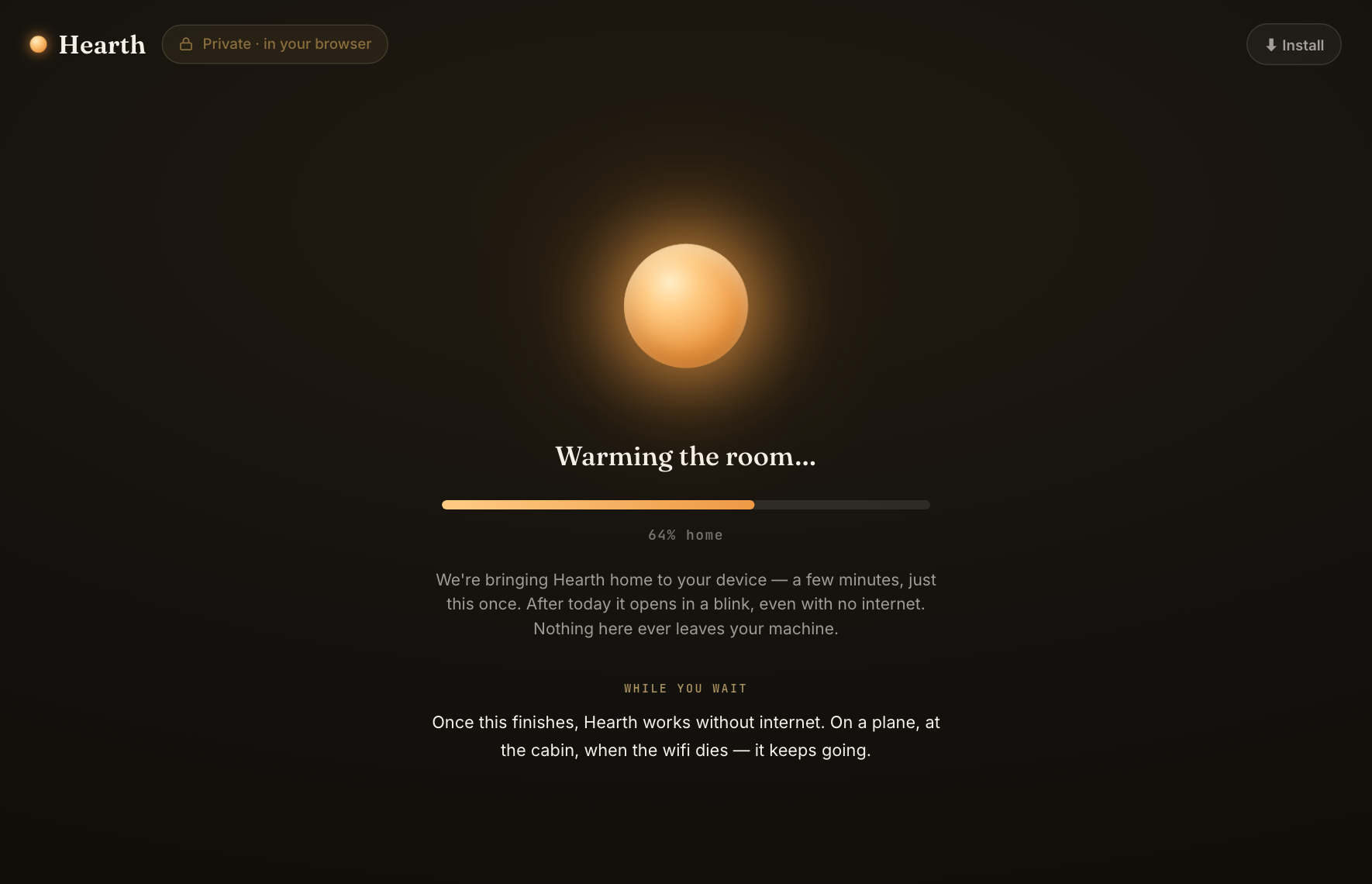 The one-time download screen with a progress bar and tips